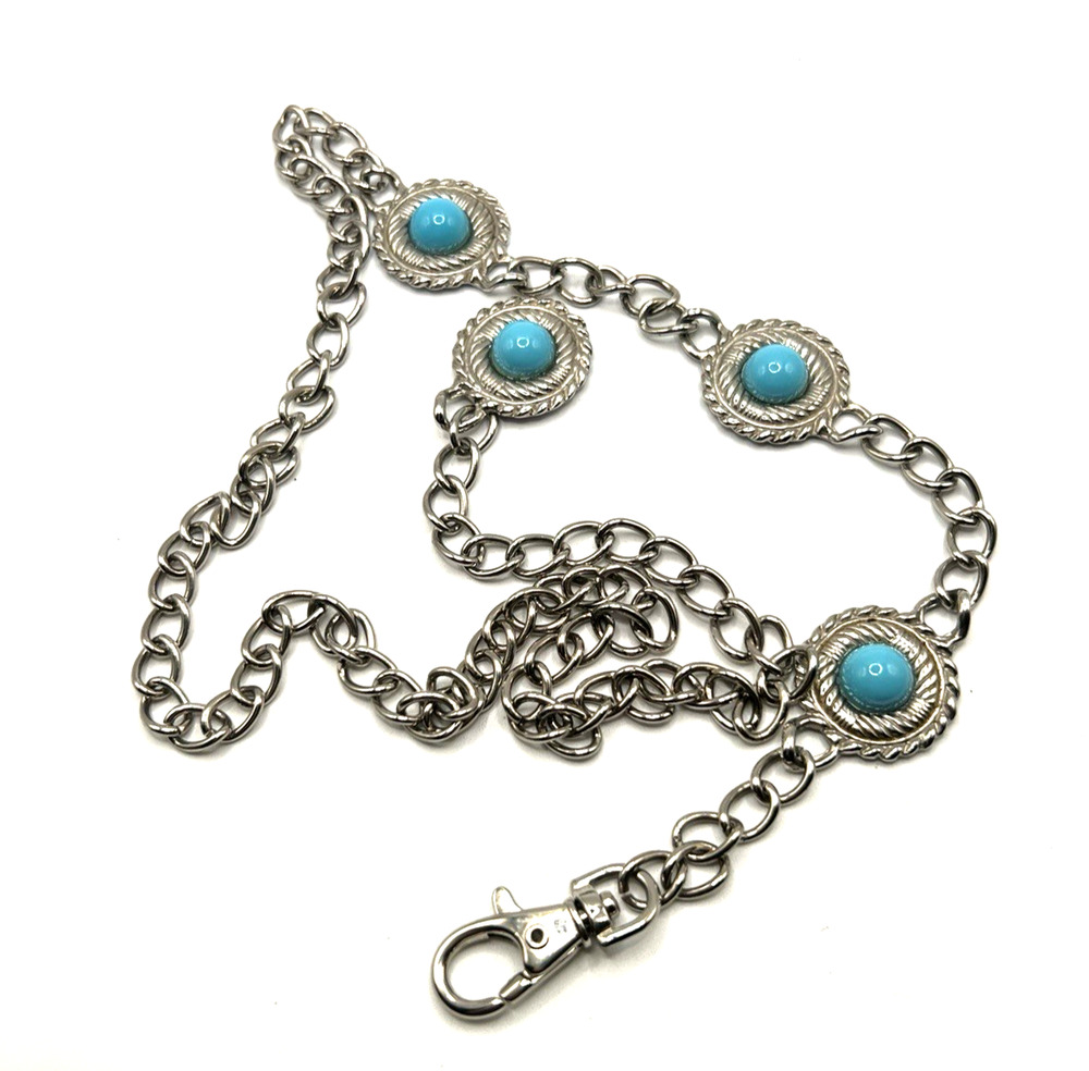 Navajo Style Silver & Turquoise Concho Chain Belt 36" Adjustable